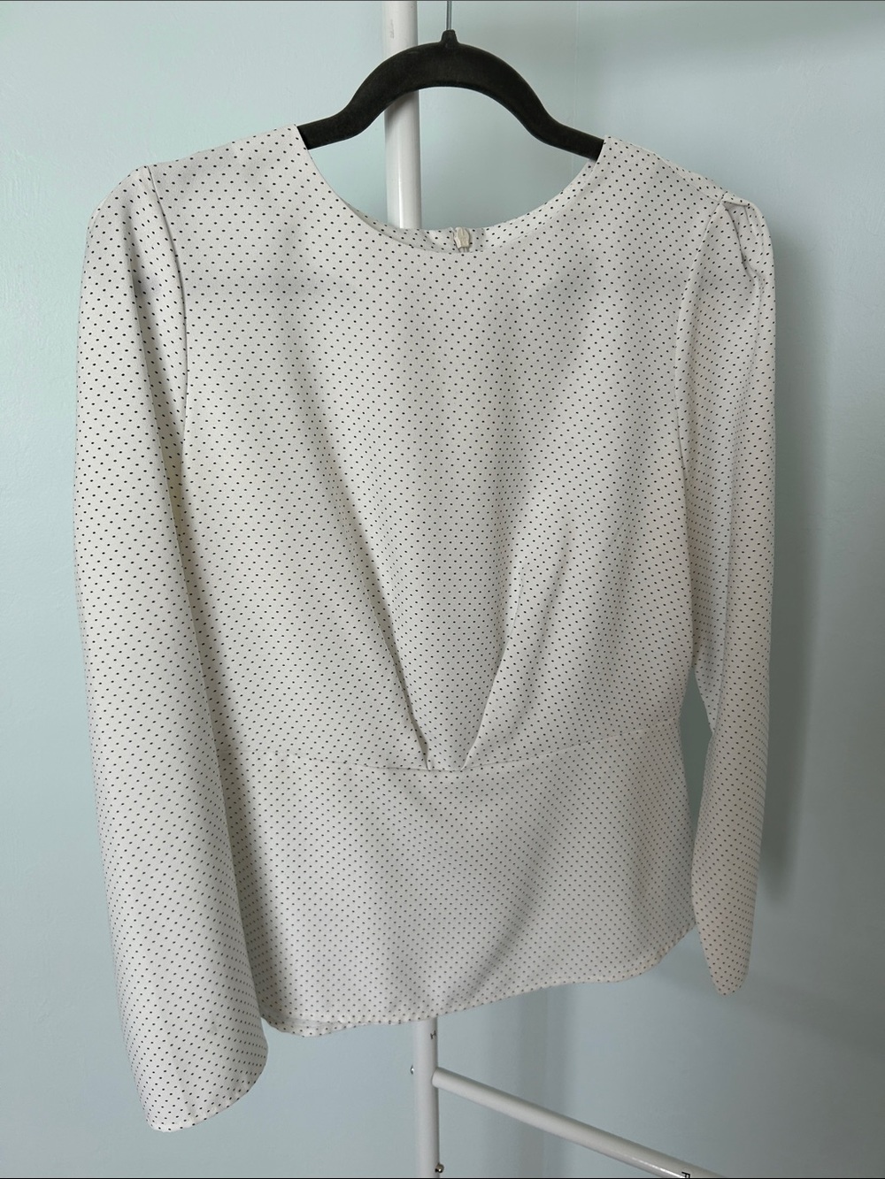 Banana Republic White Blouse with Black Micro Dots